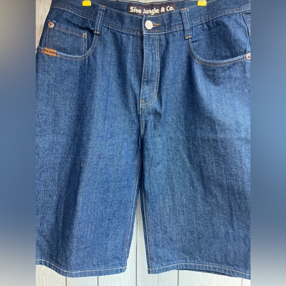 5ive Jungle Jean Shorts 38 Men’s Baggy Y2K Hip Hop Embroidered Blue - Picture 2 of 7